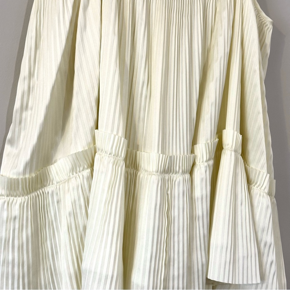 Lewit Pleated Ivory Tank Top Designer Flowy Tiered Blouse Minimal Chic - Picture 5 of 5